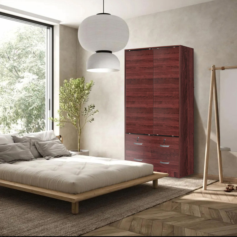 Latitude Run® Sliding Doors Wardrobe, 4 Drawers, Space Saver | Wayfair